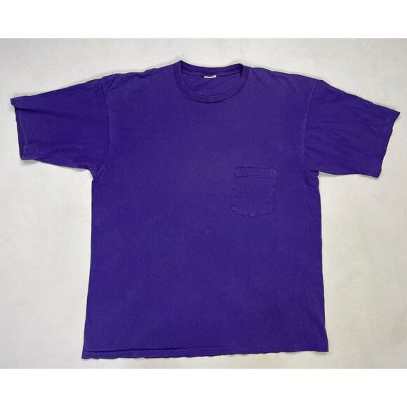 VINTAGE Pocket Blank T-shirt Men XL Purple USA 90s Single Stitch - Picture 1 of 7